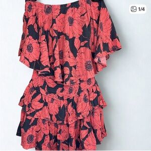 Mustard Seed Red and Black Floral Strapless Dress